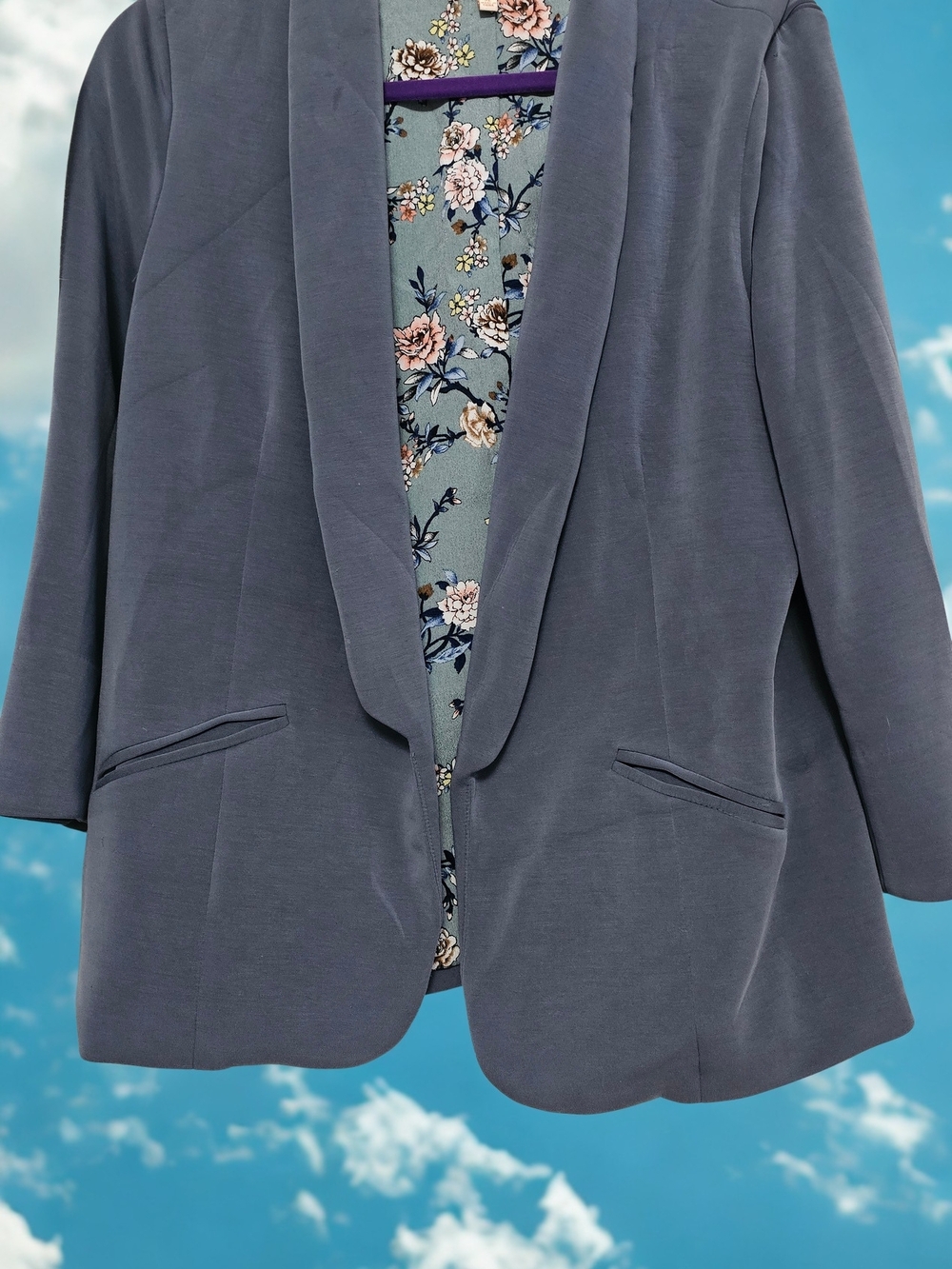 Skies Are Blue Slate Gray Open-Front Blazer